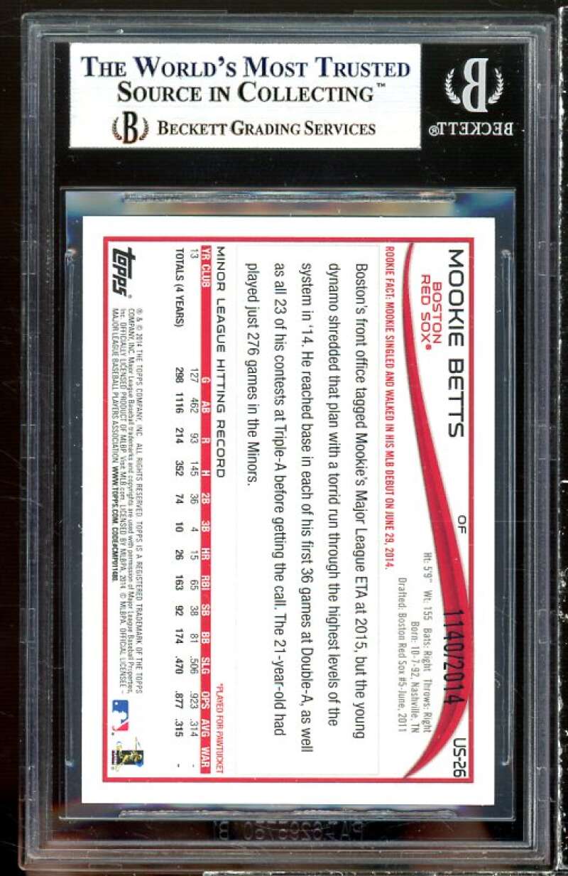 Mookie Betts Rookie Card 2014 Topps Update Gold #US-26 BGS 9 (9.5 9.5 9 8.5) Image 2