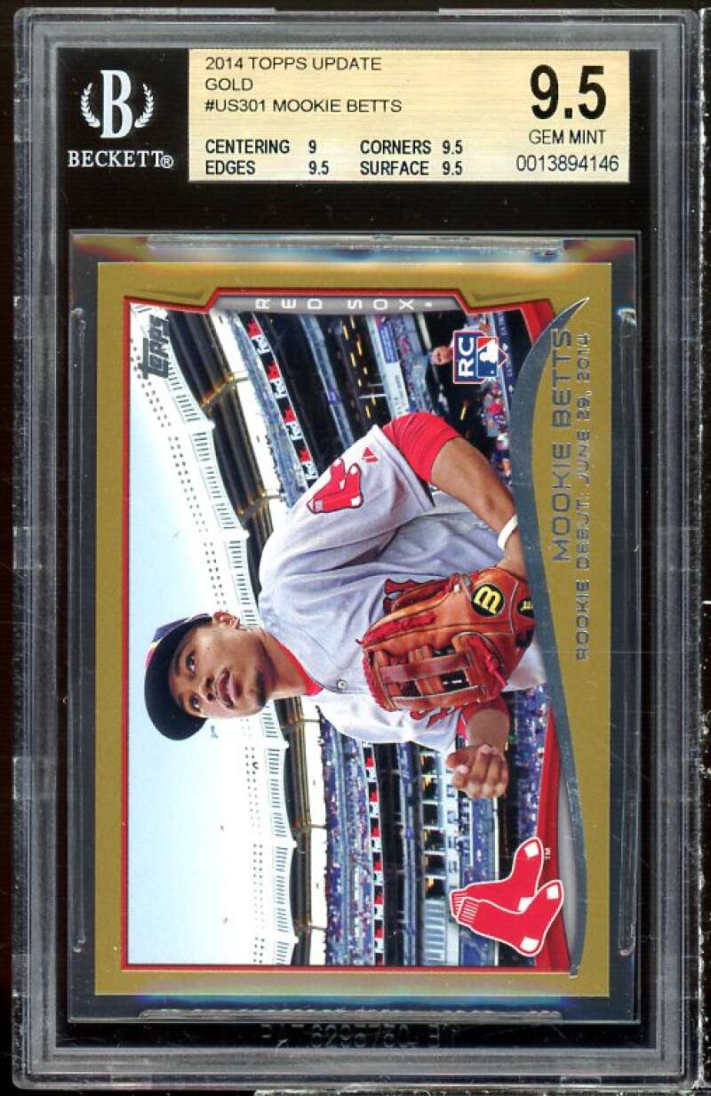Mookie Betts Rookie Card 2014 Topps Update Gold #US-301 BGS 9.5 (9 9.5 9.5 9.5) Image 1