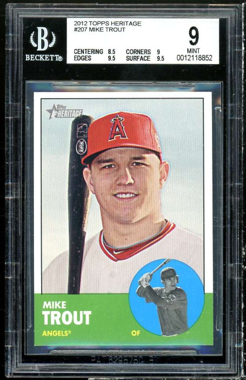 Mike Trout Card 2012 Topps Heritage #207 BGS 9 (8.5 9 9.5 9.5) Image 1
