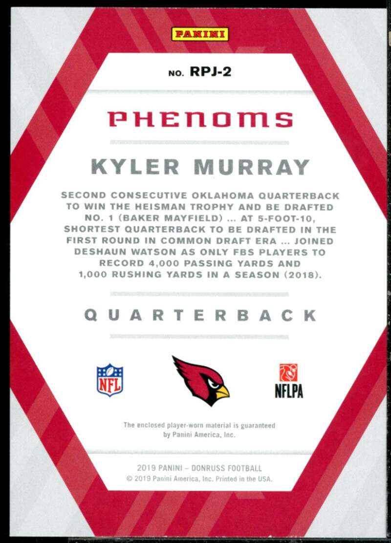 Kyler Murray Rookie Card 2019 Donruss Optic Rookie Phenoms Jerseys #RP2  Image 2