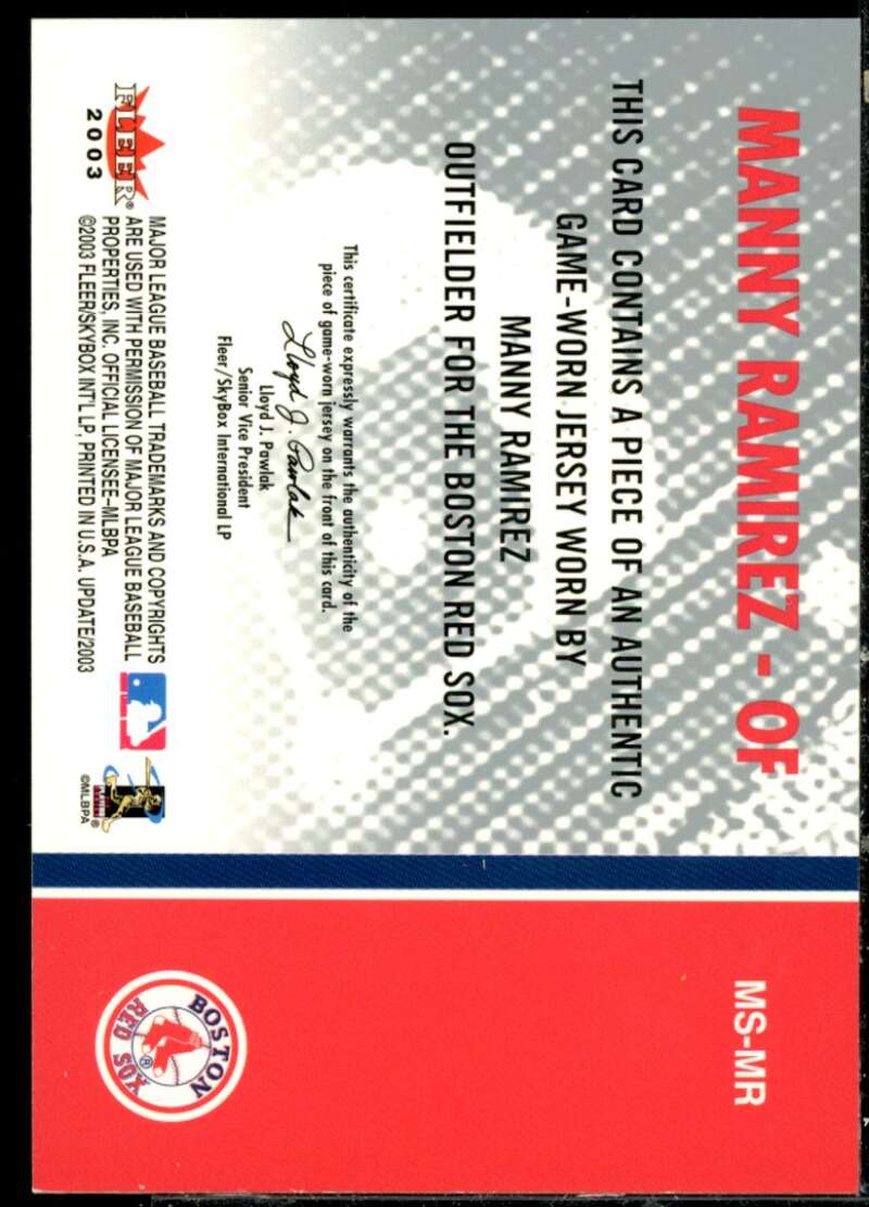 Manny Ramirez Jsy SP Card 2003 Fleer Tradition Milestones Game Used #MR  Image 2
