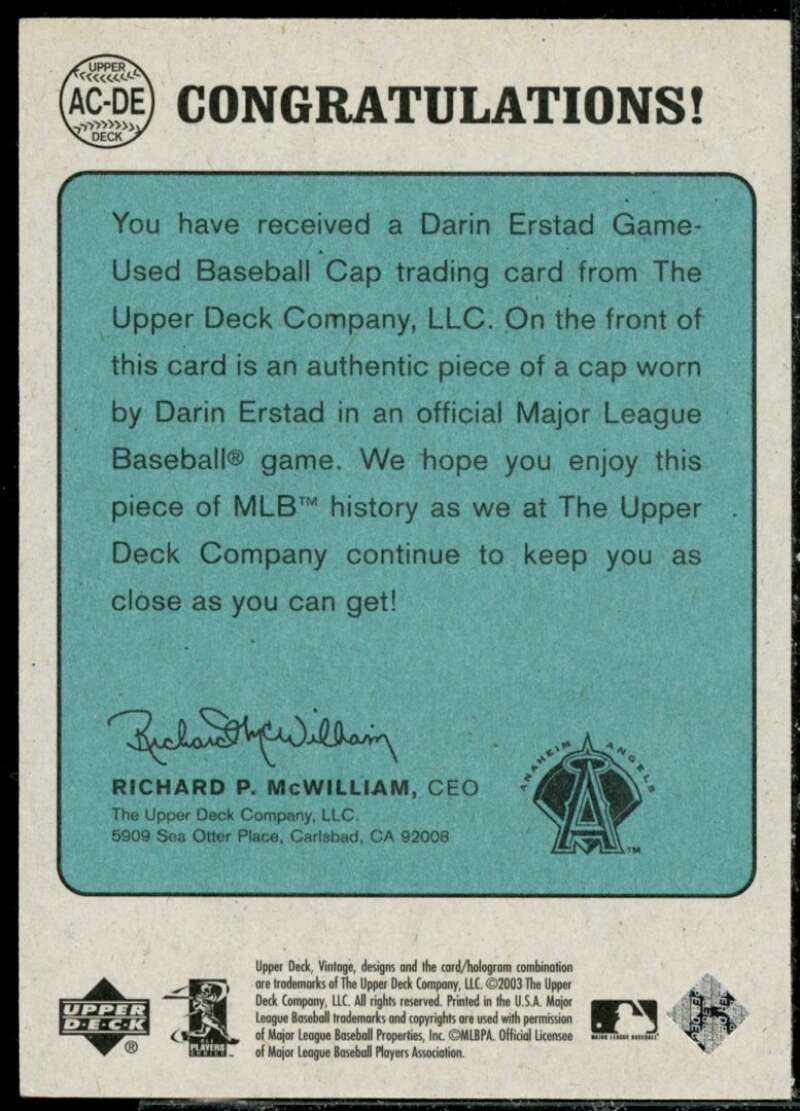 Darin Erstad Card 2003 Upper Deck Vintage All Caps #DE  Image 2