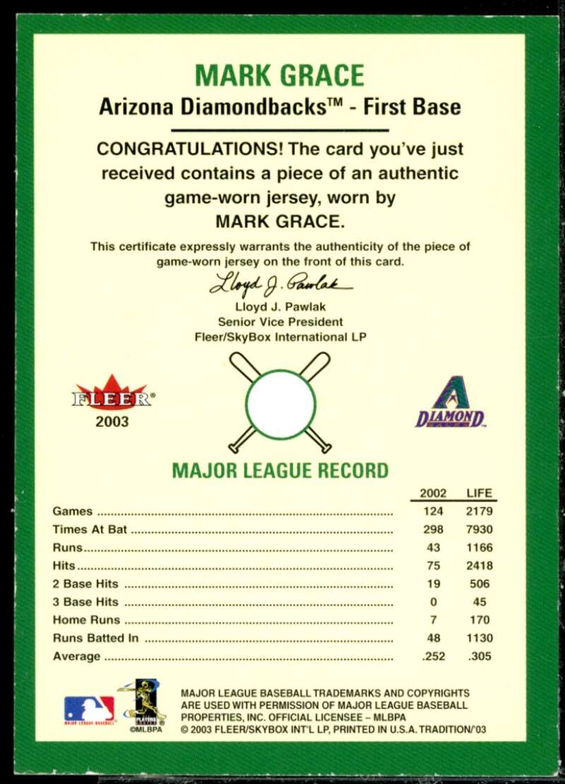 Mark Grace Jsy Card 2003 Fleer Tradition Game Used #304  Image 2