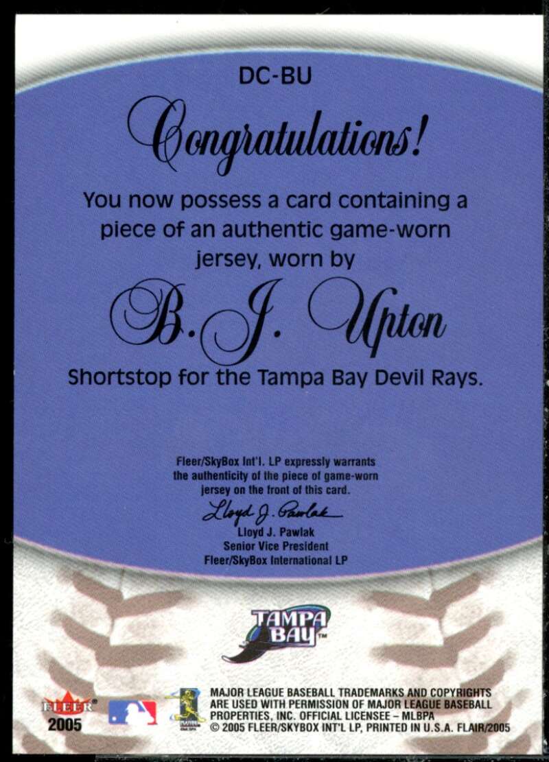 B.J. Upton Hideo Nomo Card 2005 Flair Diamond Cuts Jersey Blue Foil #BU  Image 2