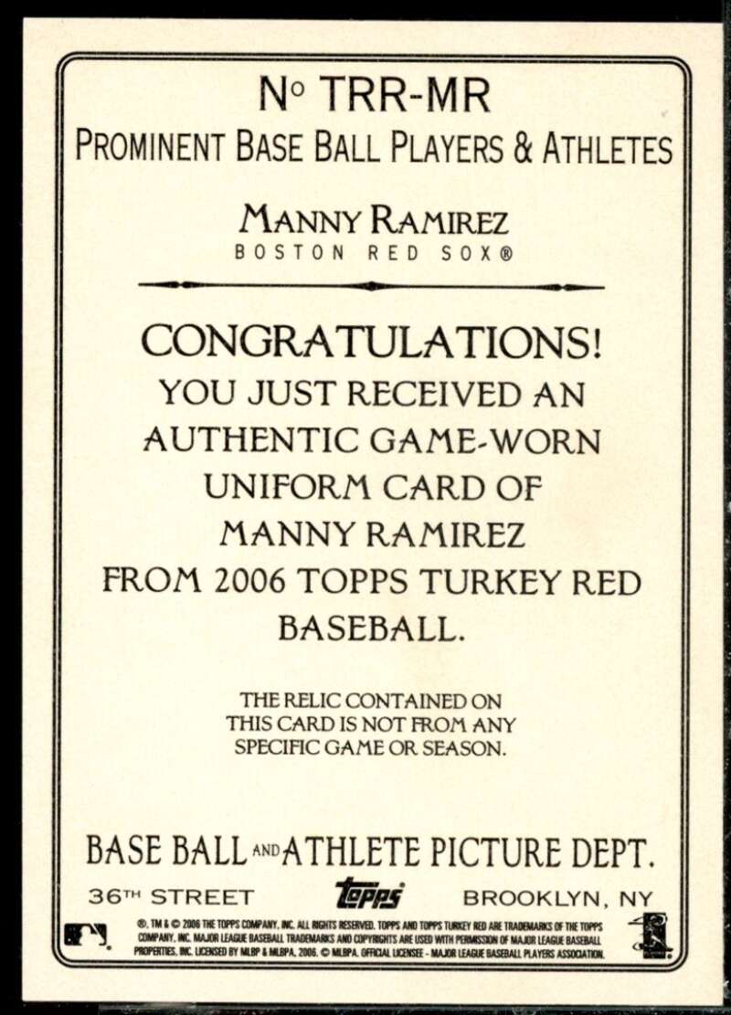 Manny Ramirez Pants Card 2006 Topps Turkey Red Relics #MR  Image 2