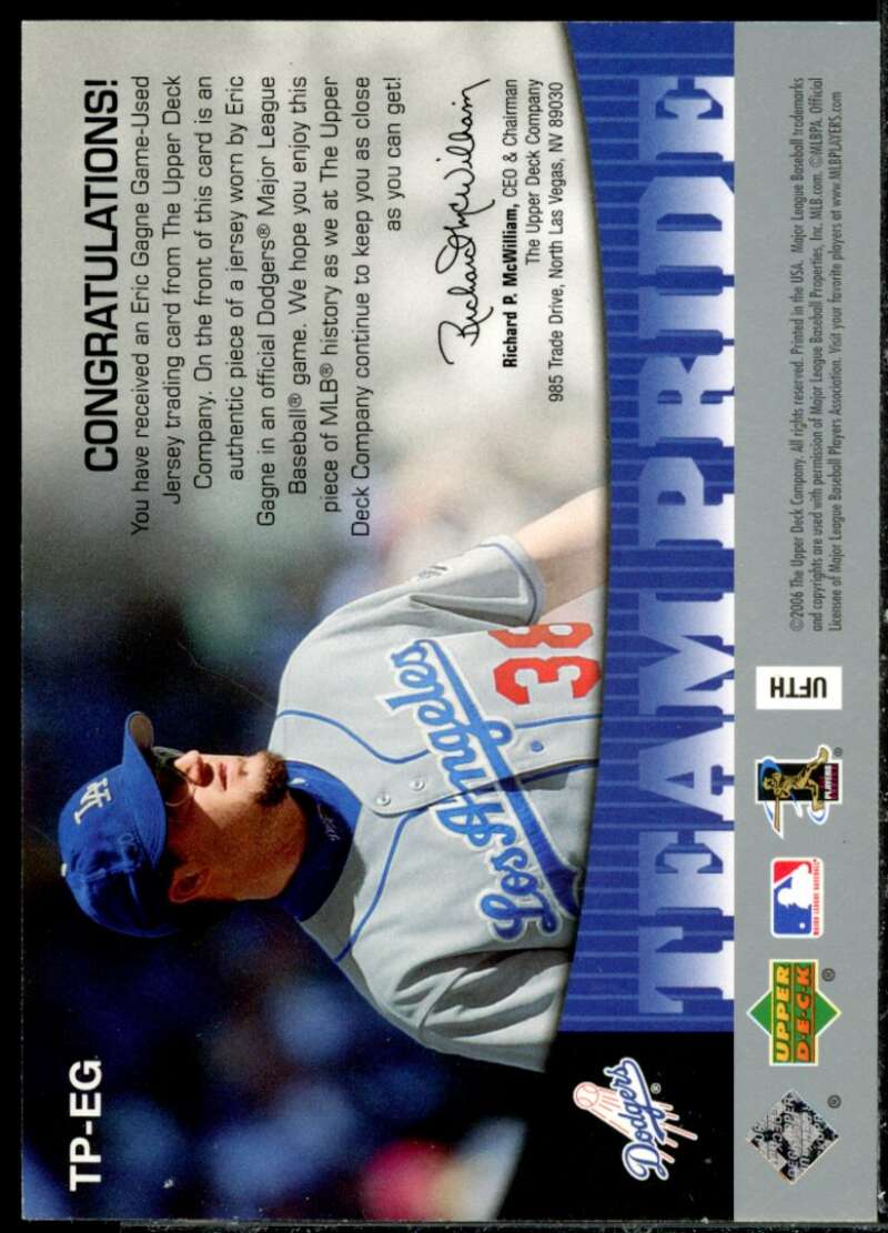 Eric Gagne Jsy Card 2006 Upper Deck Team Pride Materials #EG  Image 2