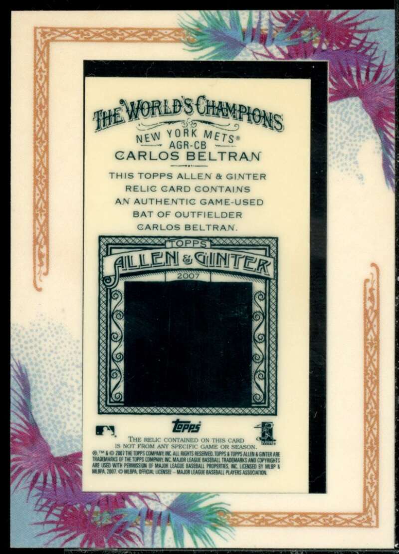 Carlos Beltran Bat Card 2007 Topps Allen and Ginter Relics #CB  Image 2
