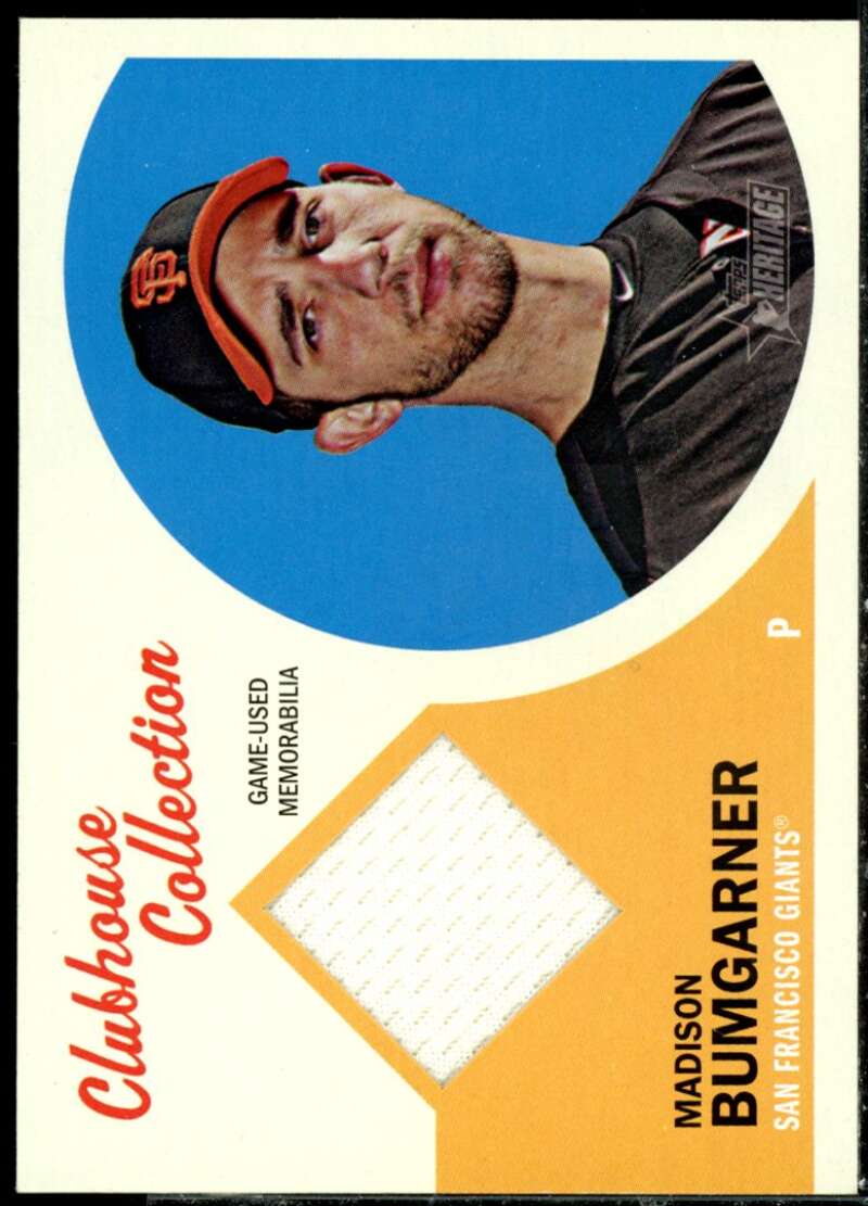 Madison Bumgarner Card 2012 Topps Heritage Clubhouse Collection Relics #MB  Image 1