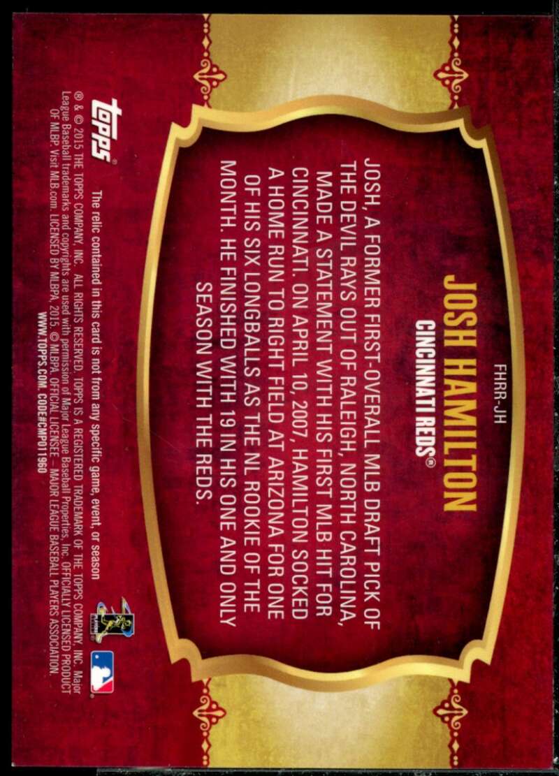 Josh Hamilton Card 2015 Topps First Home Run Relics #FHRRJHA  Image 2