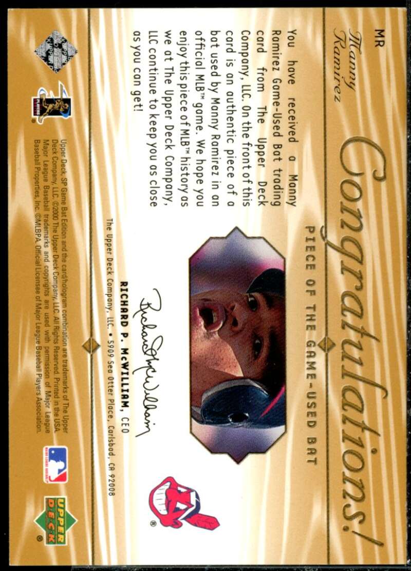 Manny Ramirez Card 2001 SP Game Bat Edition Piece of the Game #MR  Image 2