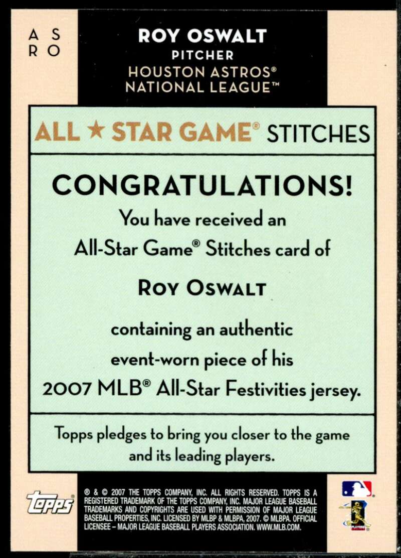 Roy Oswalt Card 2007 Topps Update All-Star Stitches #RO  Image 2