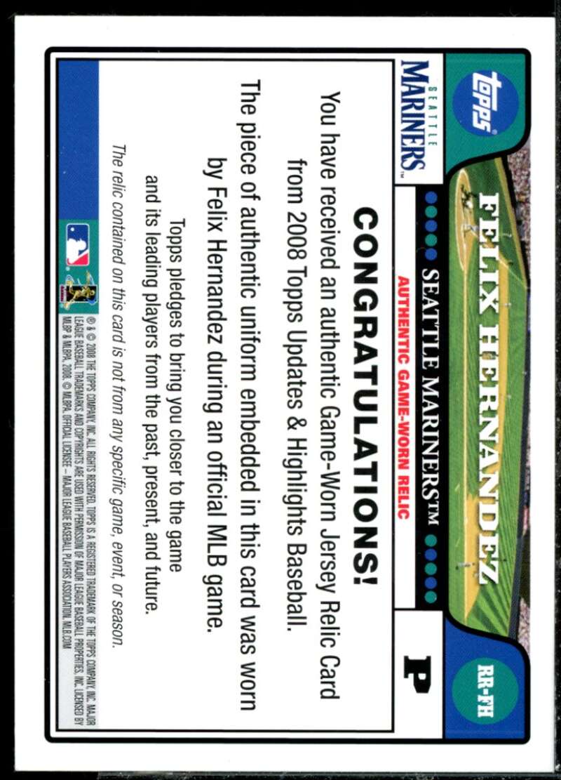 Felix Hernandez Card 2008 Topps Update Retail Relics #RR-FH  Image 2