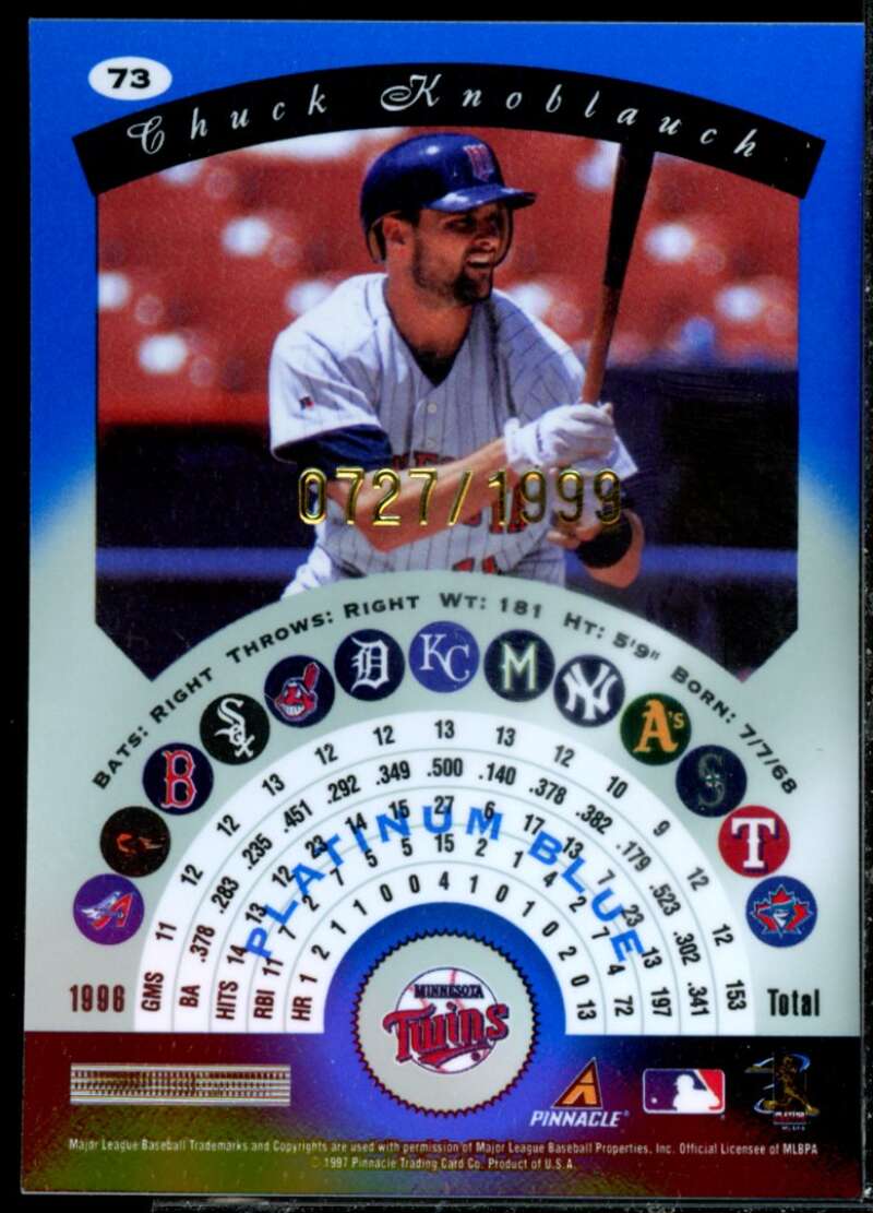 Chuck Knoblauch Card 1997 Pinnacle Totally Certified Platinum Blue #73  Image 2