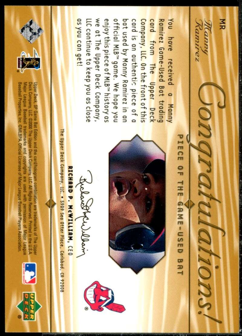 Manny Ramirez Card 2001 SP Game Bat Edition Piece of the Game #MR  Image 2