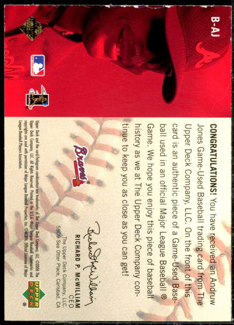 Andruw Jones Card 2000 Upper Deck Game Ball #BAJ  Image 2