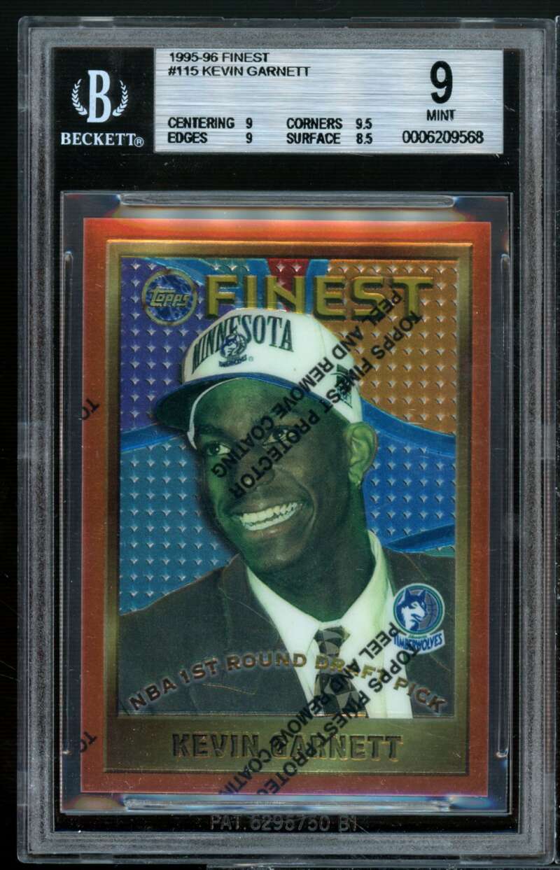 Kevin Garnett Rookie Card 1995-96 Finest w/Coating #115 BGS 9 (9 9.5 9 8.5) Image 1