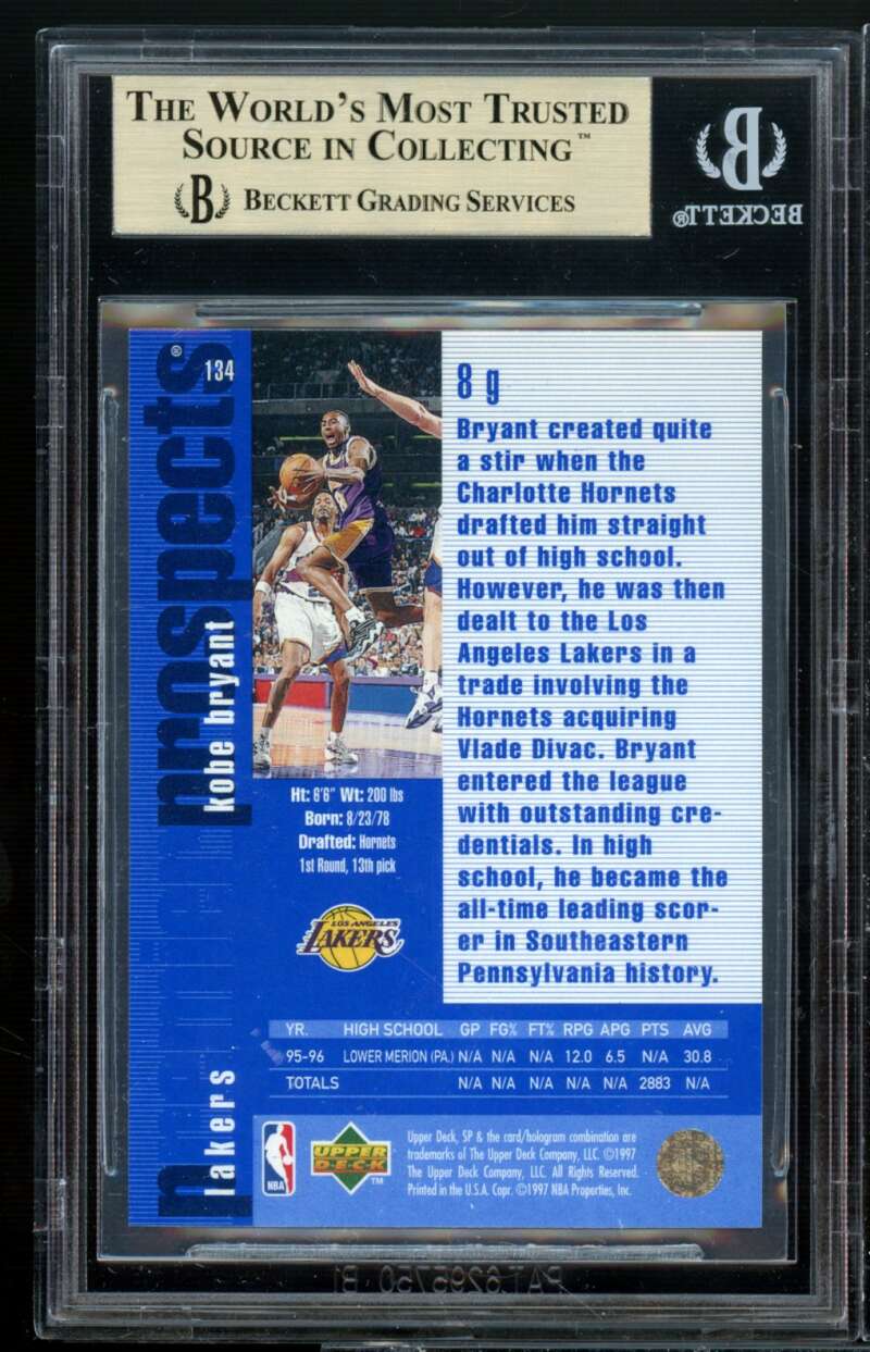 Kobe Bryant Rookie Card 1996-97 SP #134 BGS 9.5 Image 2