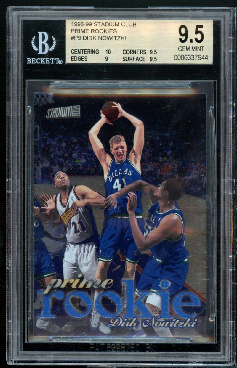 Dirk Nowitzki Card 1998-99 Stadium Club Prime Rookies #p9 BGS 9.5 (10 9.5 9 9.5) Image 1