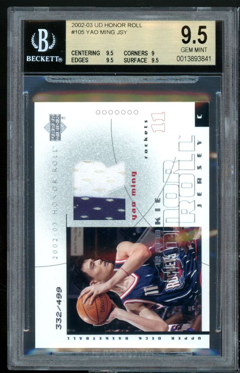 Yao Ming Rookie Card 2002-03 UD Honor Roll Jersey #105 (pop 1) BGS 9.5 Image 1