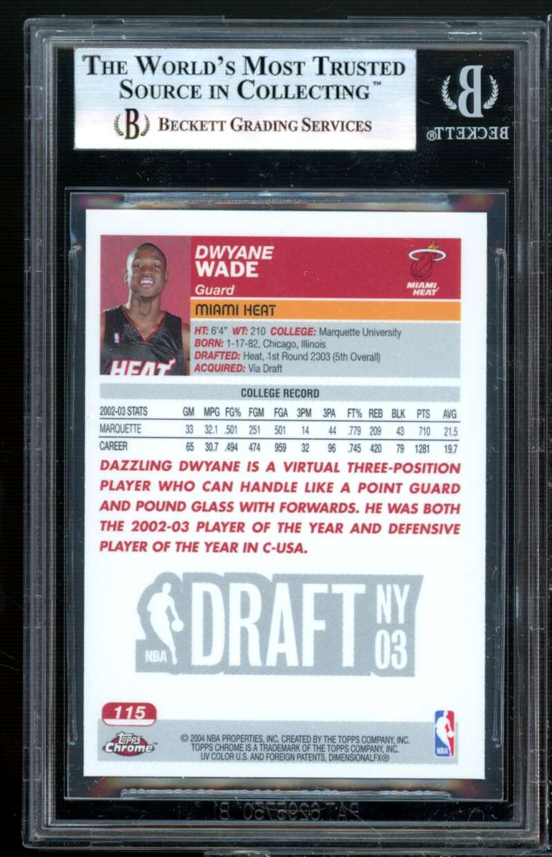 Dwyane Wade Rookie Card 2003-04 Topps Chrome #115 BGS 9 (9 9.5 9 9.5) Image 2