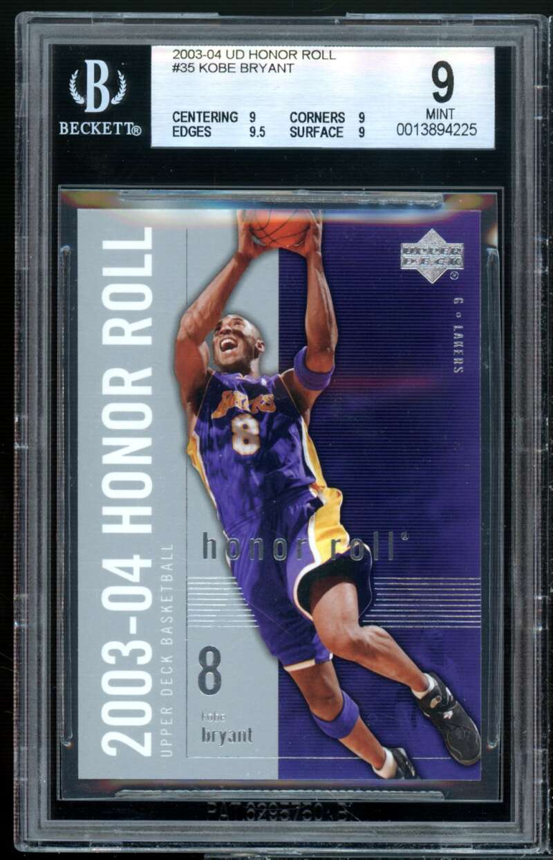 Kobe Bryant Card 2003-04 UD Honor Roll #35 BGS 9 (9 9 9.5 9) Image 1