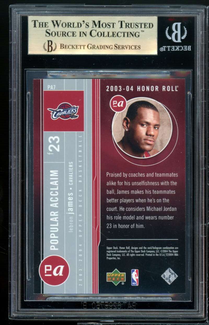 Lebron James Rookie Card 2003-04 UD Honor Roll Popular Acclaim #pa7 BGS 9.5 Image 2