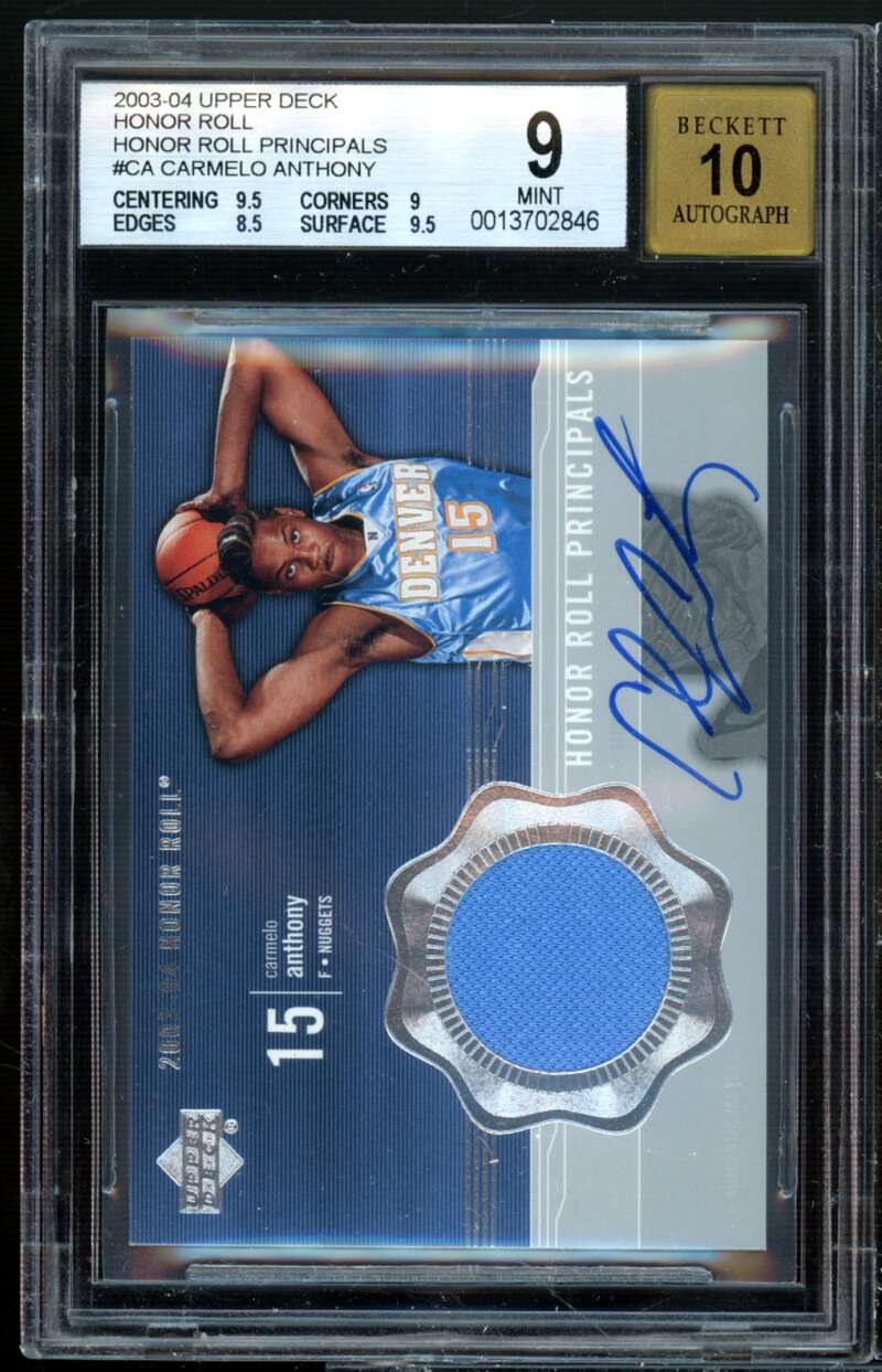 Carmelo Anthony Rookie Card 2003-04 UD Honor Roll Principals Auto #CA BGS 9 Image 1