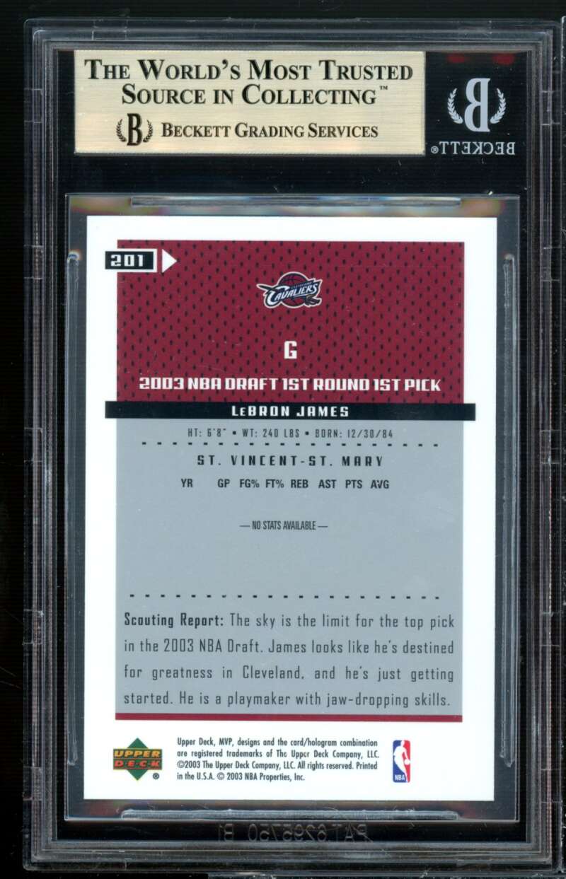 LeBron James Rookie Card 2003-04 Upper Deck MVP #201 (PRISTINE) BGS 10 Image 2