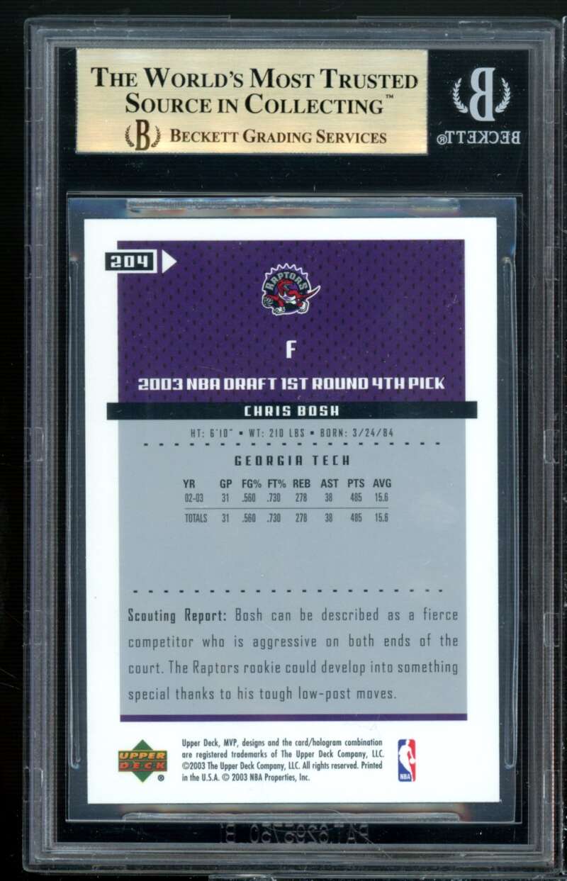 Chris Bosh Rookie Card 2003-04 Upper Deck MVP #204 BGS 9.5 Image 2
