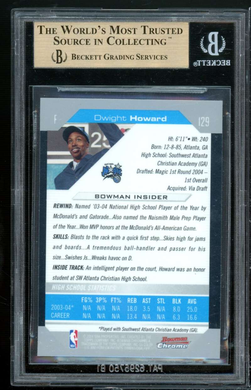 Dwight Howard Rookie Card 2004-05 Bowman Chrome #129 BGS 9.5 (9.5 9.5 9 9.5) Image 2