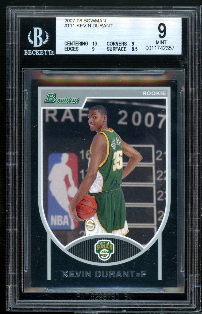 Kevin Durant Rookie Card 2007-08 Bowman #111 BGS 9 (10 9 9 9.5) Image 1