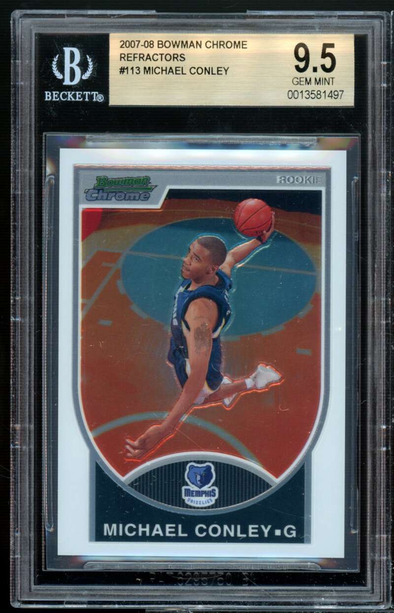 Michael Conley Rookie Card 2007-08 Bowman Chrome Refractors #113 (pop 2) BGS 9.5 Image 1