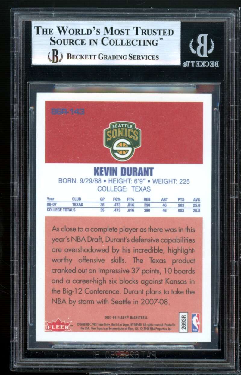 Kevin Durant Rookie Card 2007-08 Fleer 86-87 Rookies #143 BGS 9 (9 9.5 9.5 8.5) Image 2