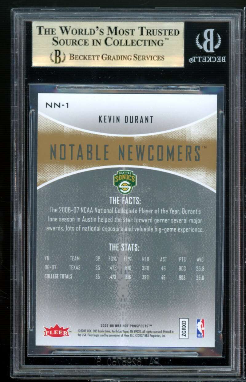 Kevin Durant Rookie 2007-08 Fleer Hot Prospects Notable Newcomers #NN-1 BGS 9.5 Image 2