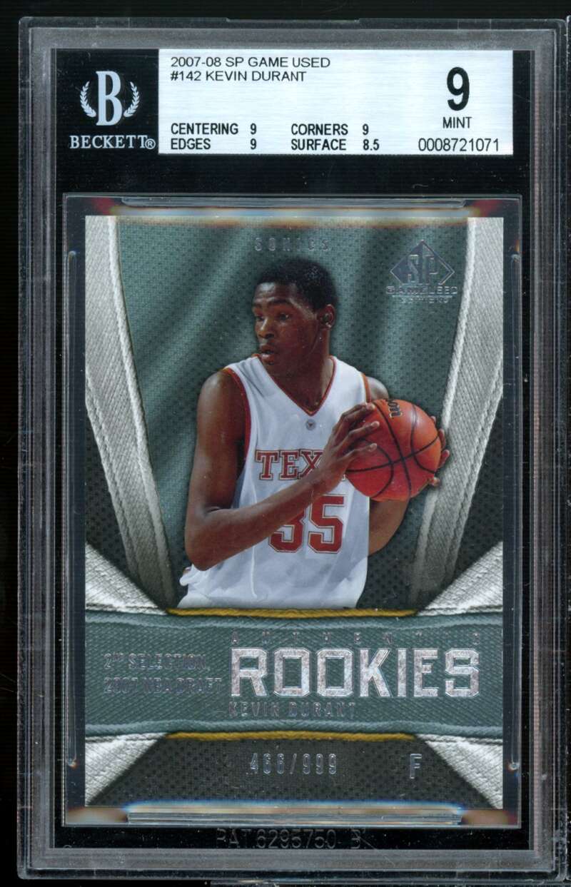 Kevin Durant Rookie Card 2007-08 SP Game Used #142 BGS 9 (9 9 9 8.5) Image 1