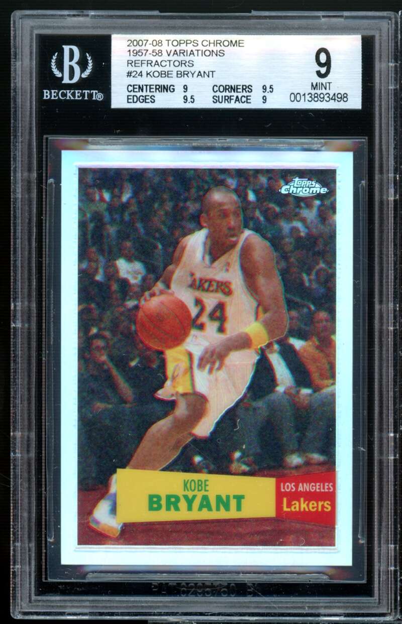 Kobe Bryant Card 2007-08 Topps Chrome 1957-58 Variations Refractors #24 BGS 9 Image 1