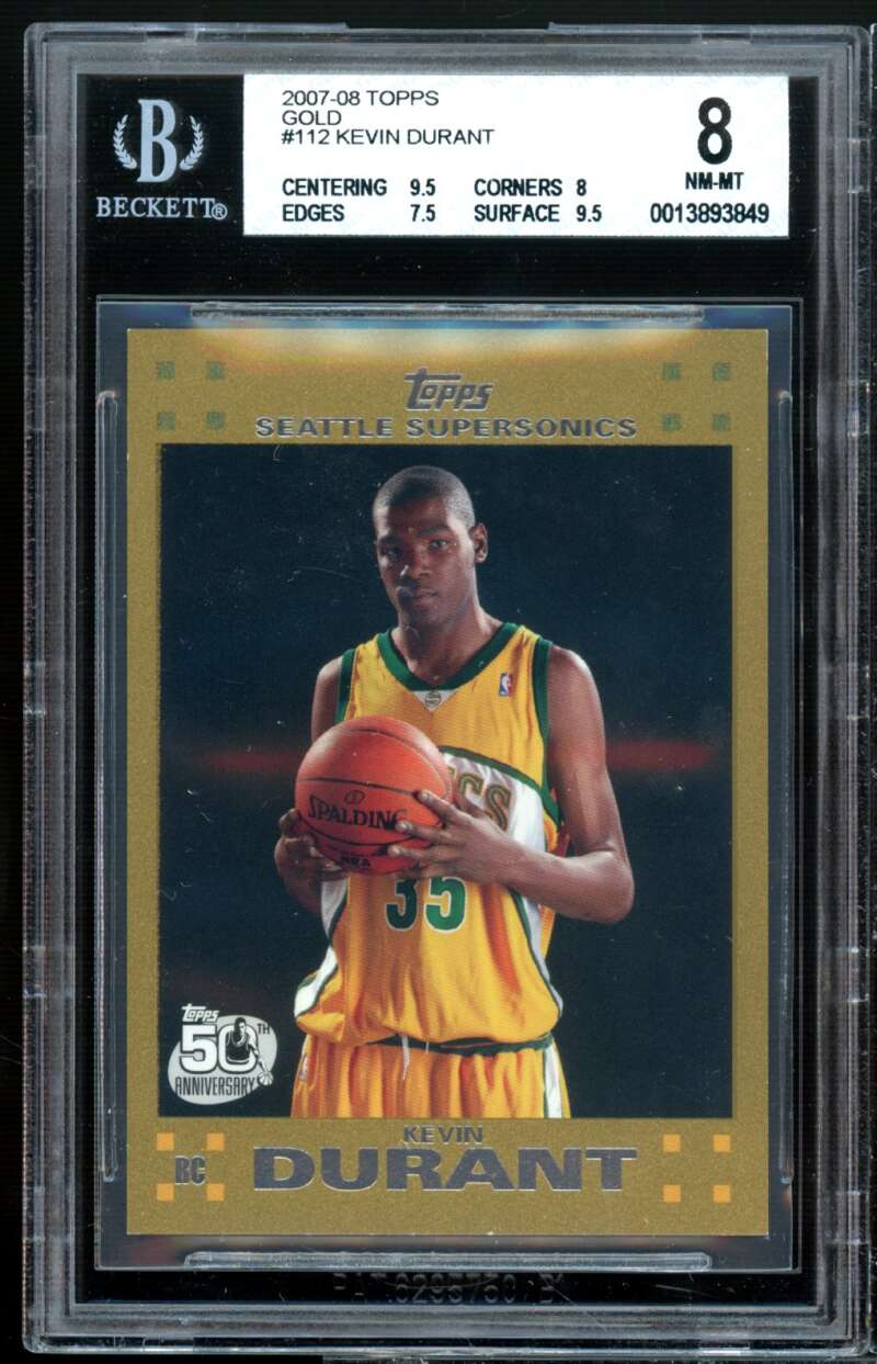 Kevin Durant Rookie Card 2007-08 Topps Gold #112 BGS 8 (9.5 8 7.5 9.5) Image 1