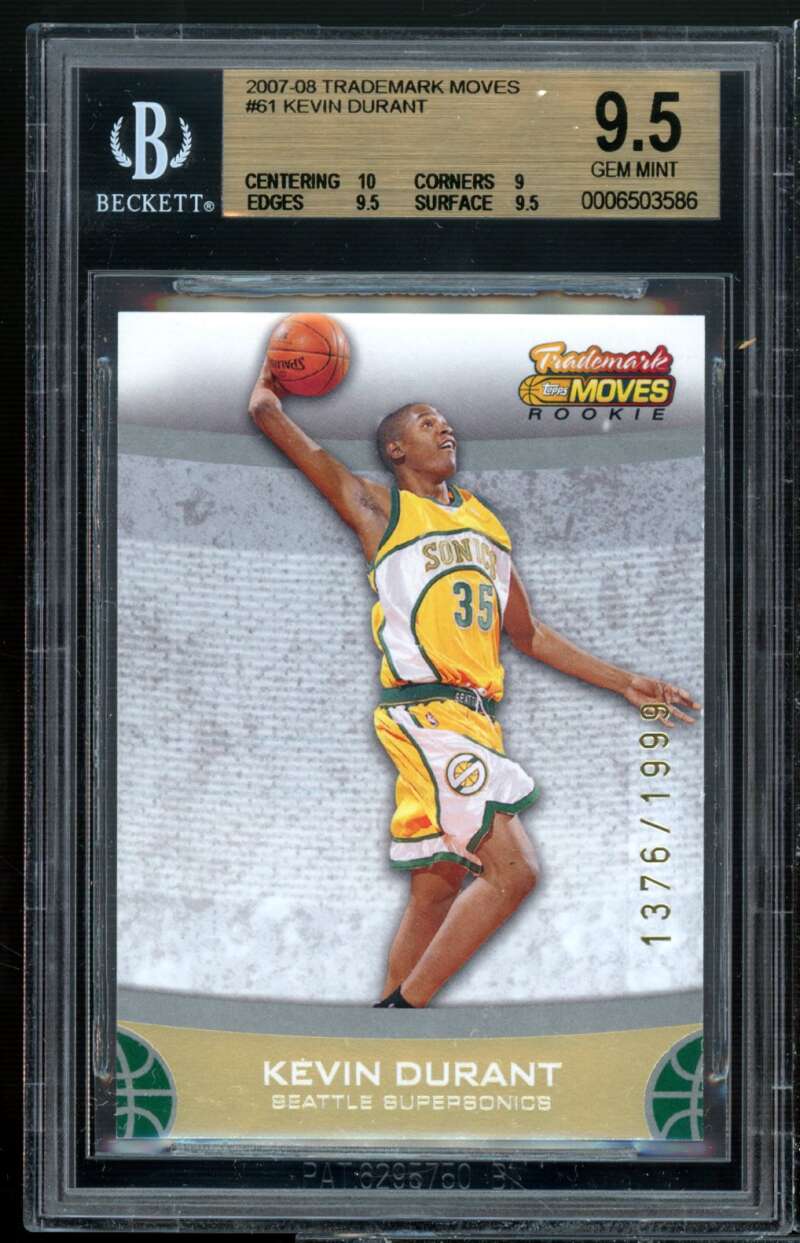 Kevin Durant Rookie 2007-08 Topps Trademark Moves #61 BGS 9.5 (10 9 9.5 9.5) Image 1