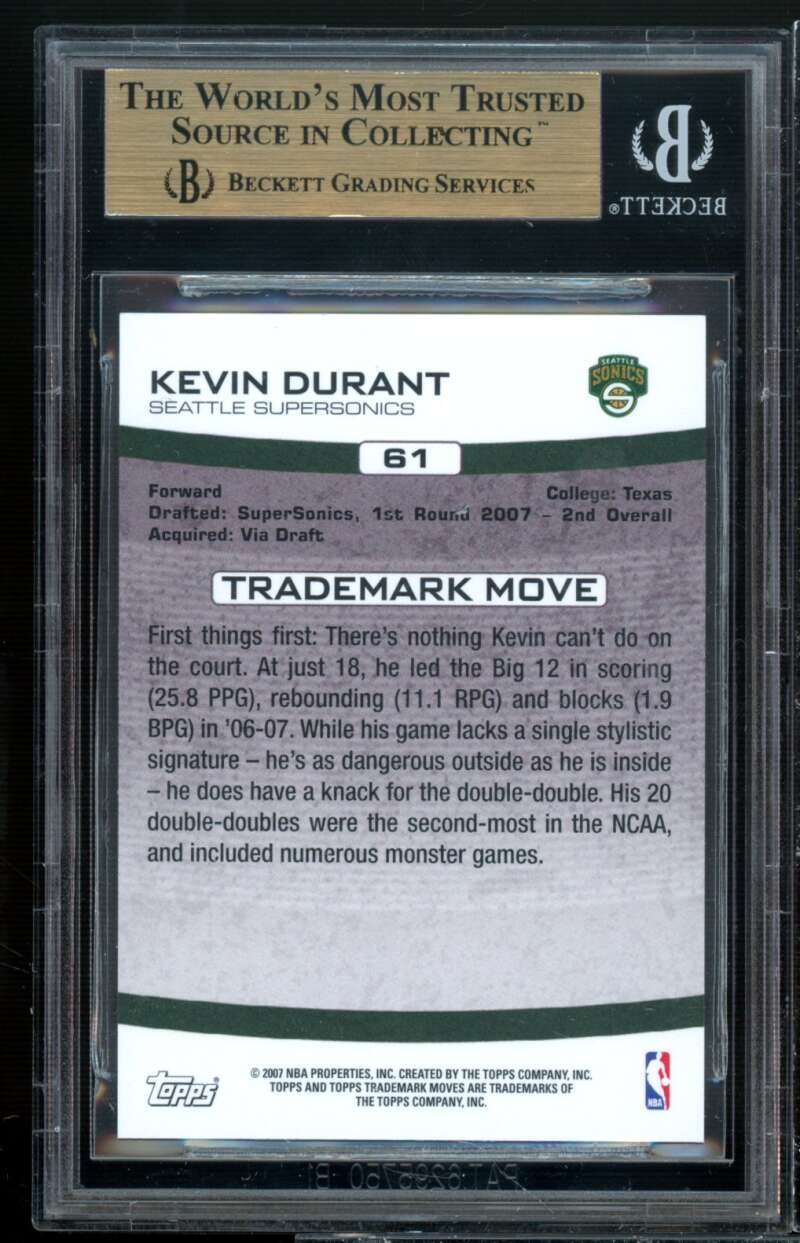 Kevin Durant Rookie 2007-08 Topps Trademark Moves #61 BGS 9.5 (10 9 9.5 9.5) Image 2