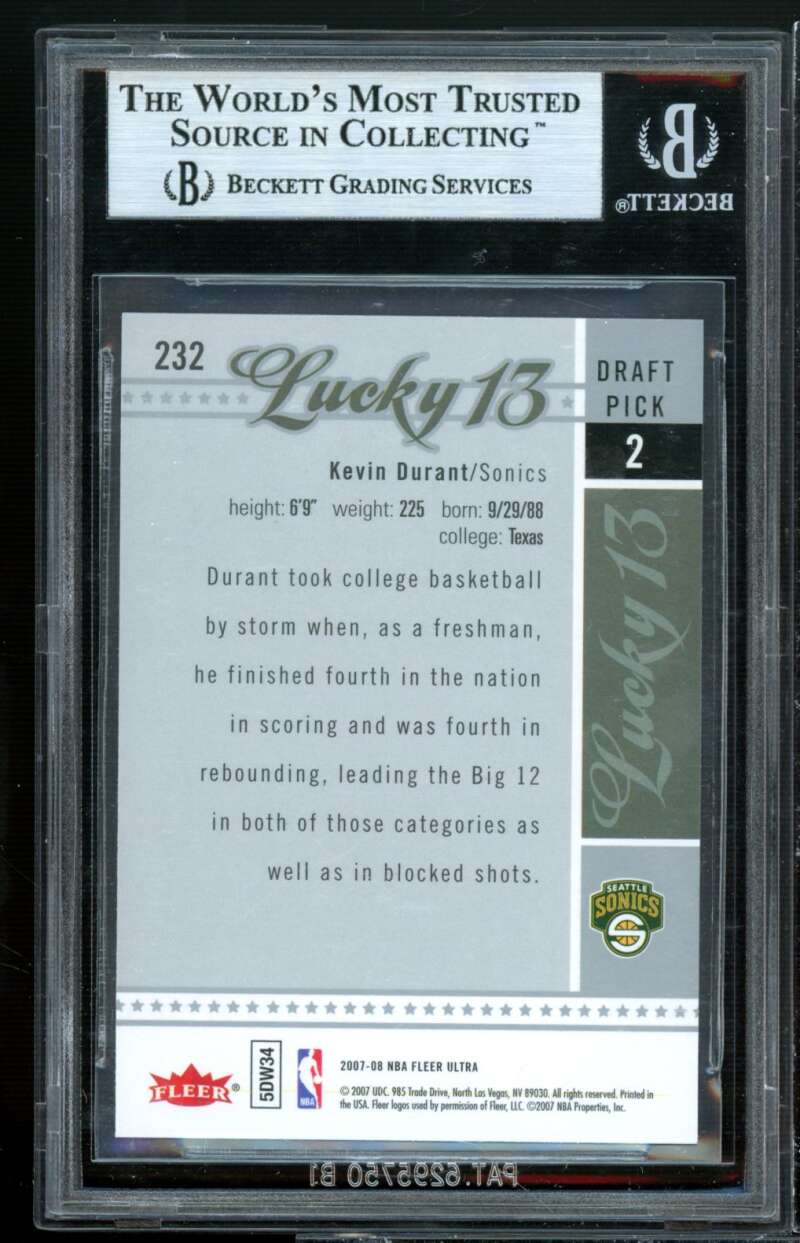 Kevin Durant Rookie Card 2007-08 Ultra SE #232 BGS 9 (9.5 8.5 9.5 9.5) Image 2