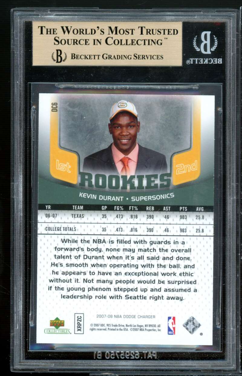 Kevin Durant Rookie 2007-08 Upper Deck Dodge Charger #dc6 BGS 9.5 (9.5 9 9.5 10) Image 2