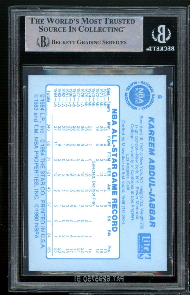 Kareem Abdul-Jabbar Card 1985 Star Lite All-Stars #8 BGS 8.5 (8.5 9 8.5 8) Image 2