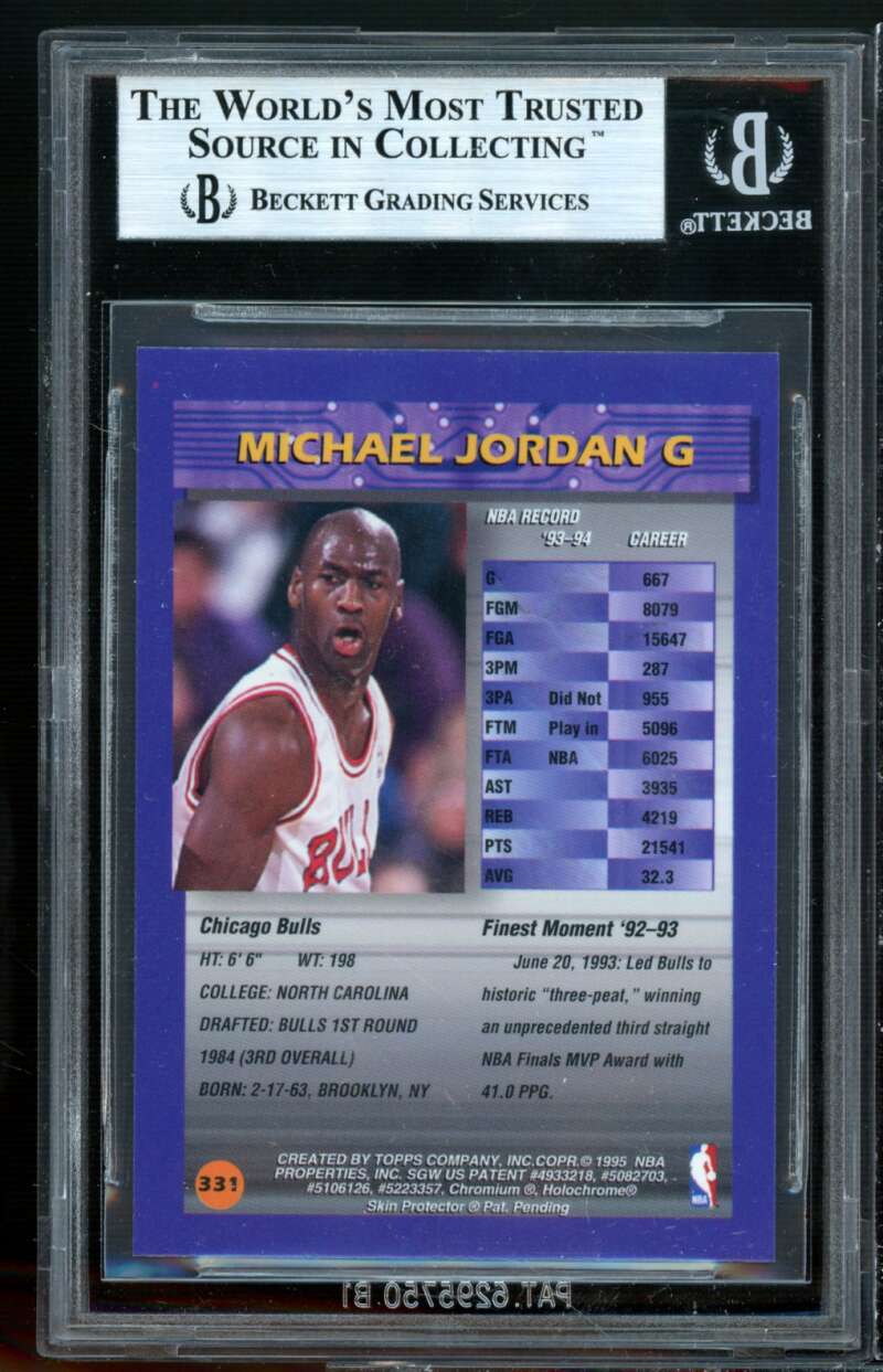 Michael Jordan Card 1994-95 Finest Refractors #331 BGS 9 (9.5 9.5 9.5 8.5) Image 2