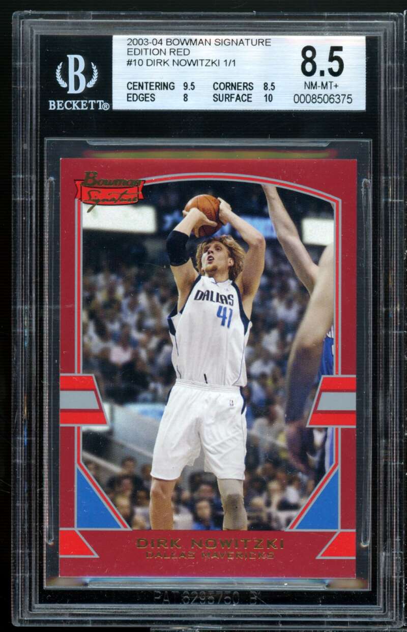 Dirk Nowitzki Card 2003-04 Bowman Signature Edition Red (1/1) #10 BGS 8.5 Image 1