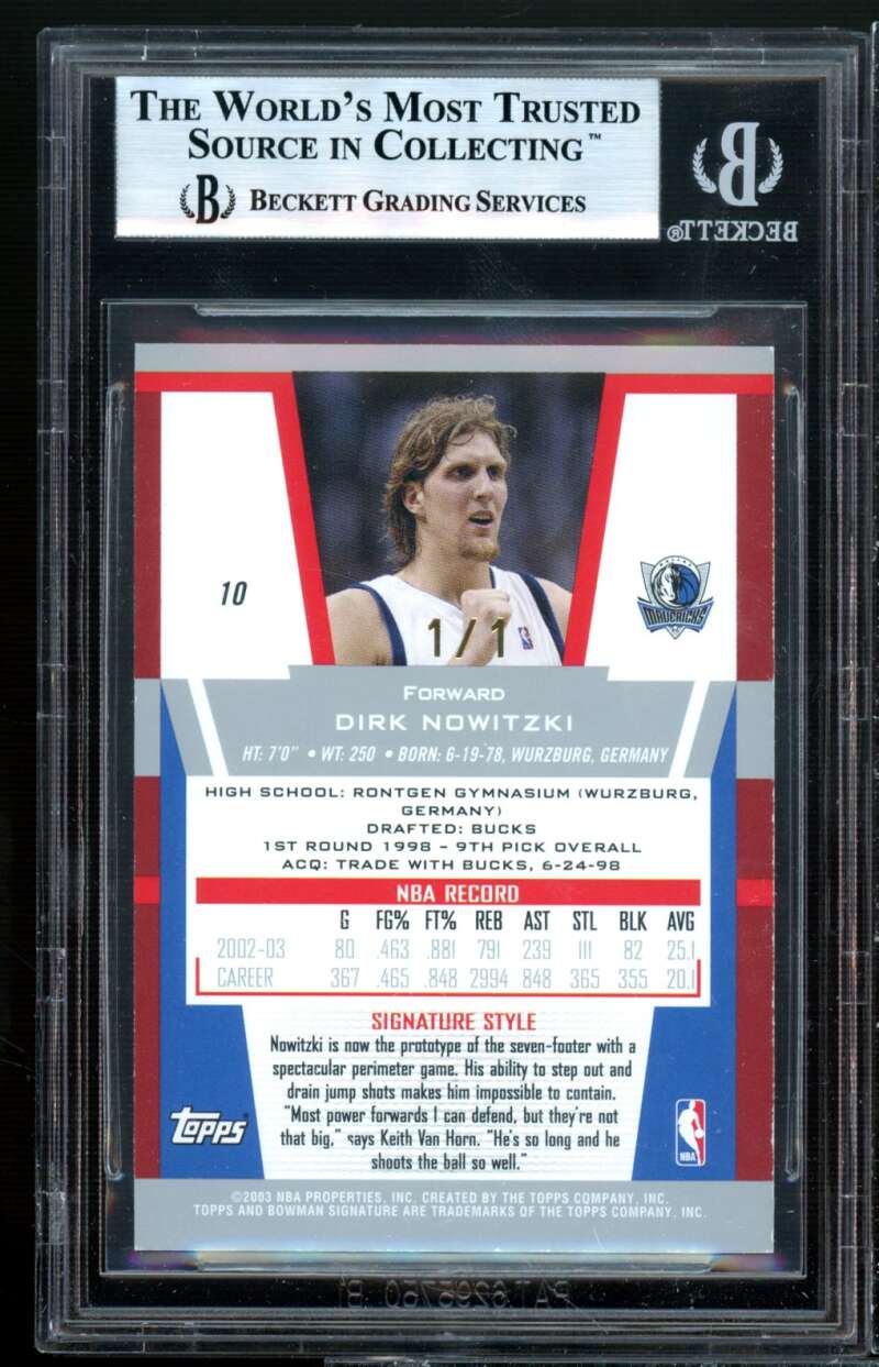 Dirk Nowitzki Card 2003-04 Bowman Signature Edition Red (1/1) #10 BGS 8.5 Image 2