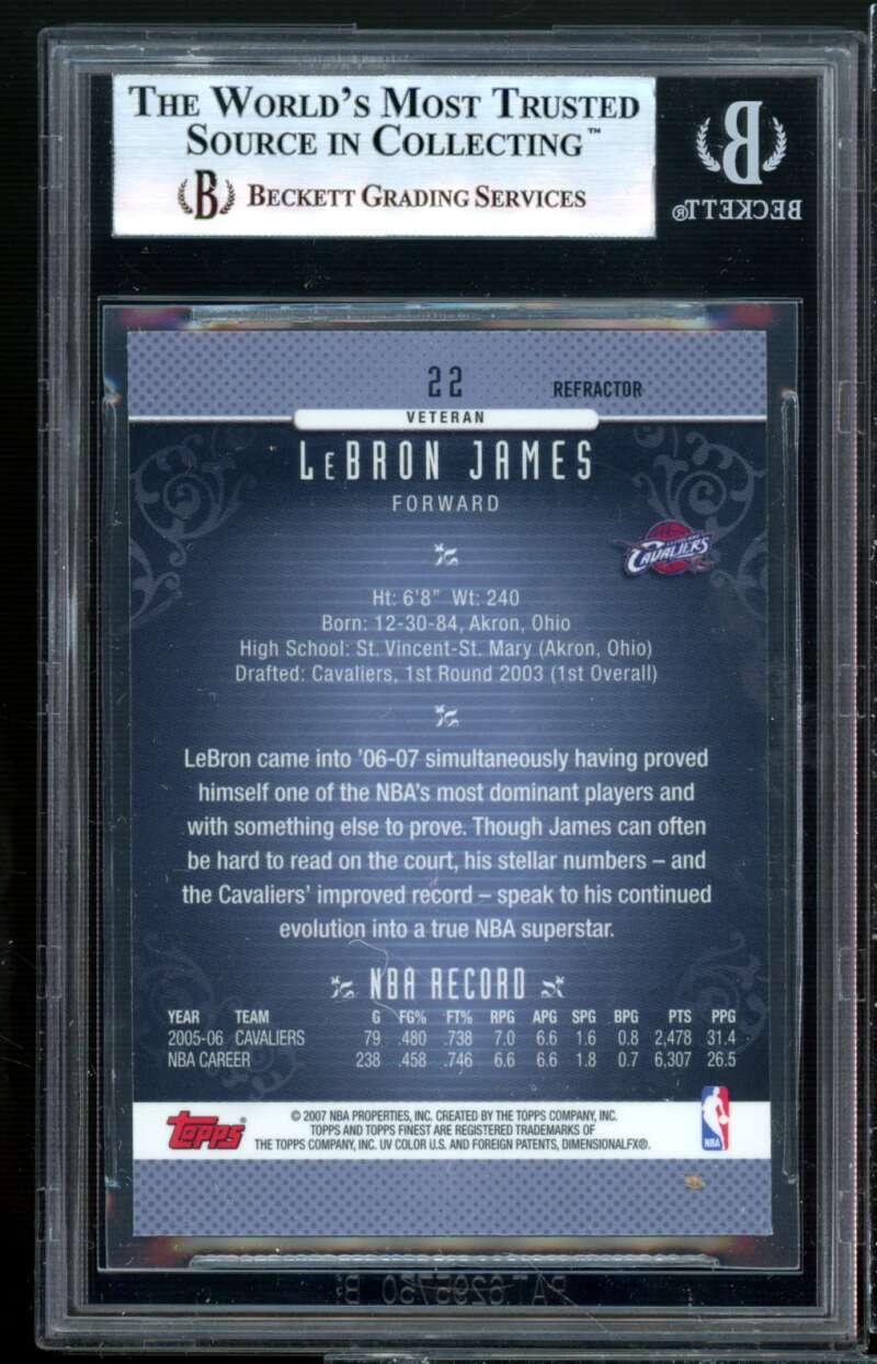 LeBron James Card 2006-07 Finest Refractors #22 BGS 9 (9.5 9.5 9.5 8.5) Image 2