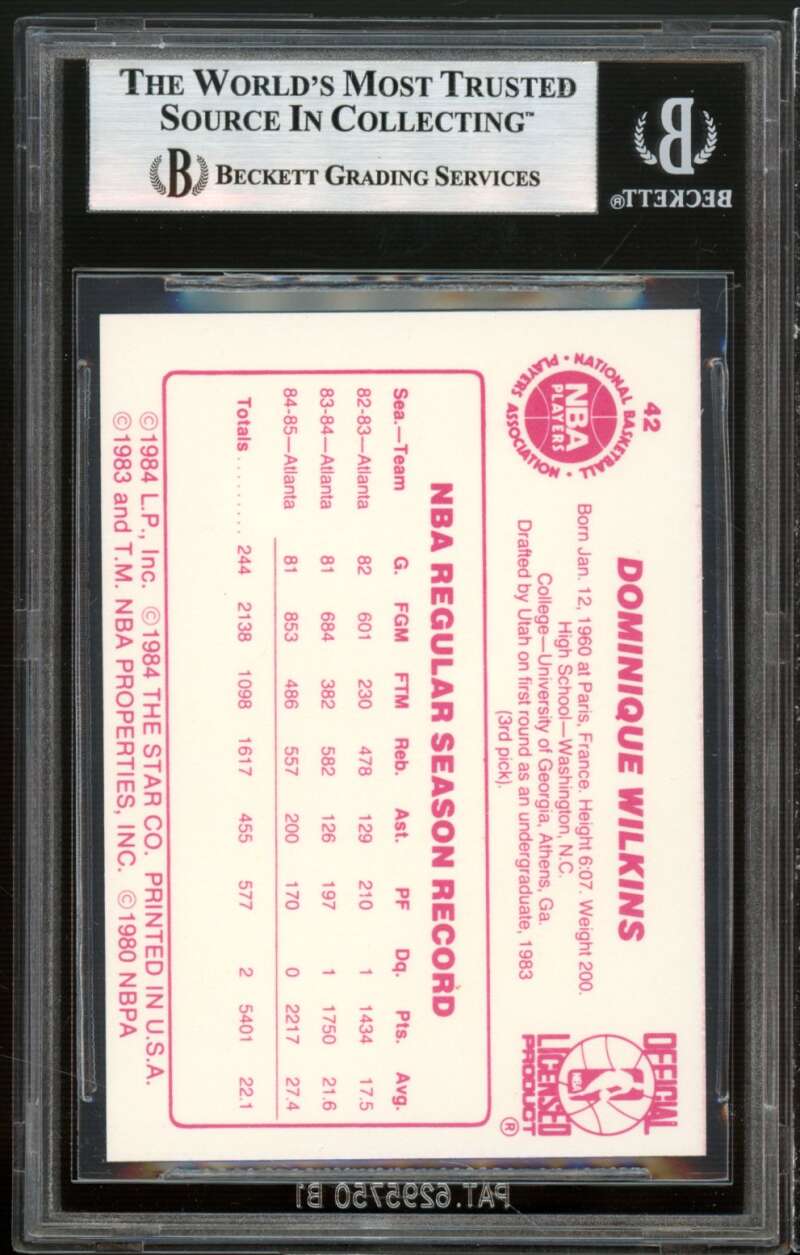 Dominique Wilkins Card 1985-86 Star #42 BGS 9 (9 9.5 9 9) Image 2