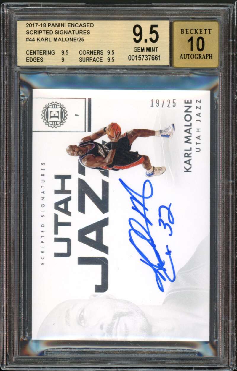 Karl Malone Card 2017-18 Panini Encased Scripted Signatures #44 (pop 2) BGS 9.5 Image 1