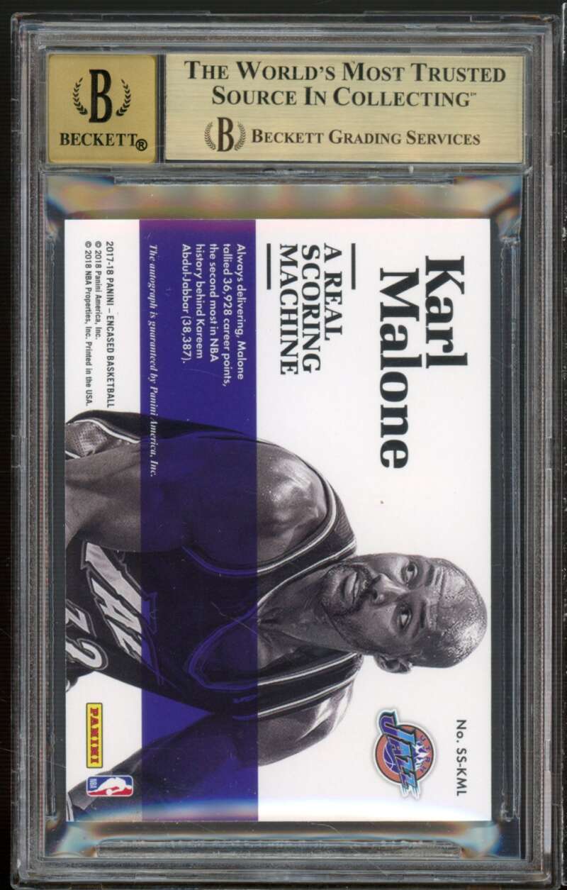 Karl Malone Card 2017-18 Panini Encased Scripted Signatures #44 (pop 2) BGS 9.5 Image 2