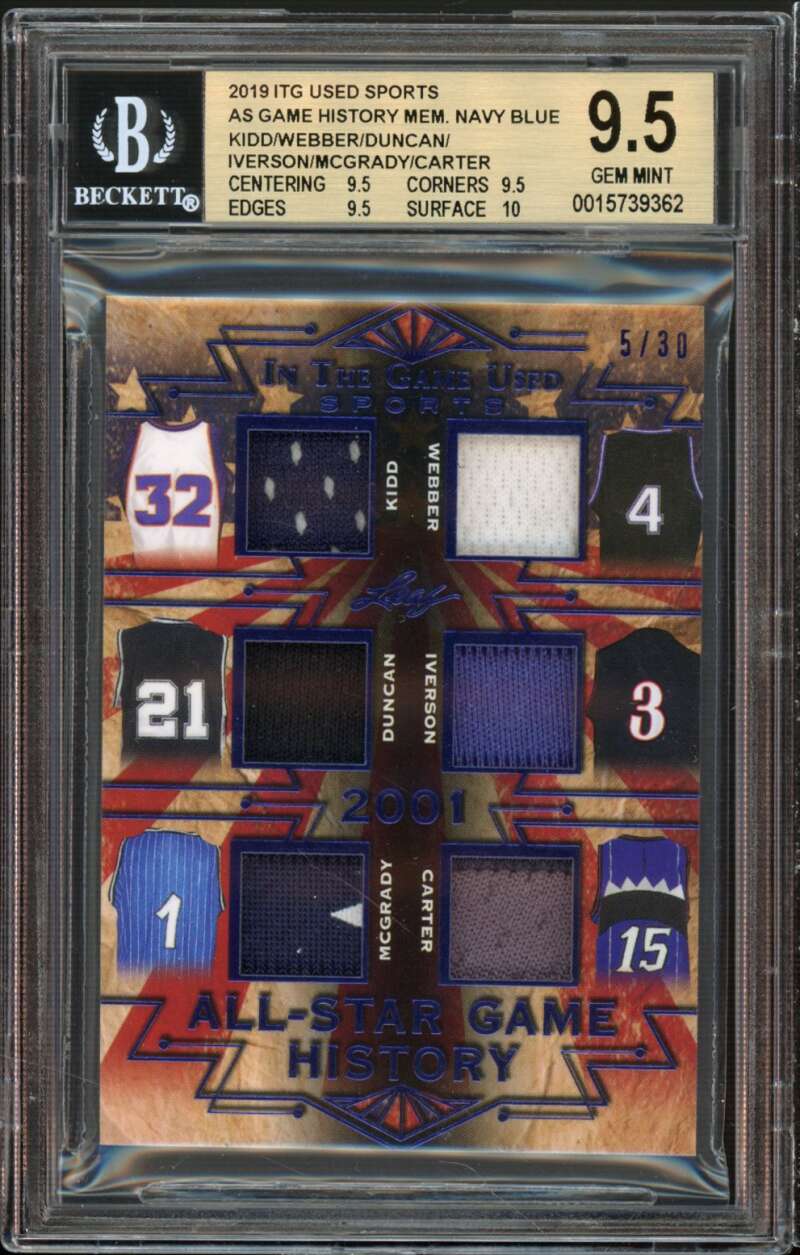 Kidd/Webber/Duncan/Iverson/Mcgrady/Carter 2019 ITG Sports AS Mem #16 BGS 9.5 Image 1